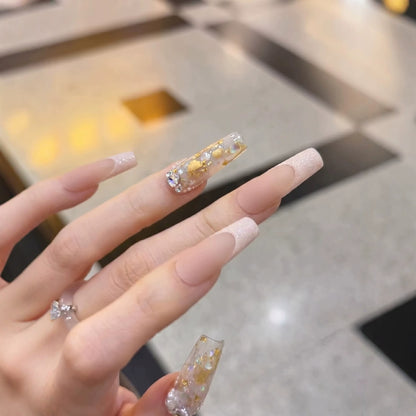 Luxurious Decorative Press-On Nail Set with Artistic Elements Acalora