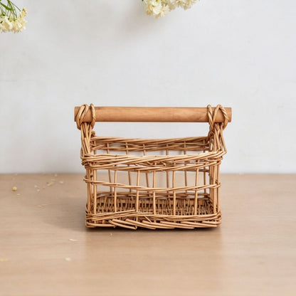 Handcrafted storage basket with wooden handle Acalora