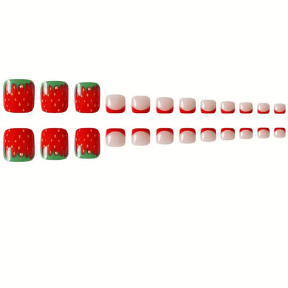 Decorative Strawberry Design Press-On Toenails Acalora