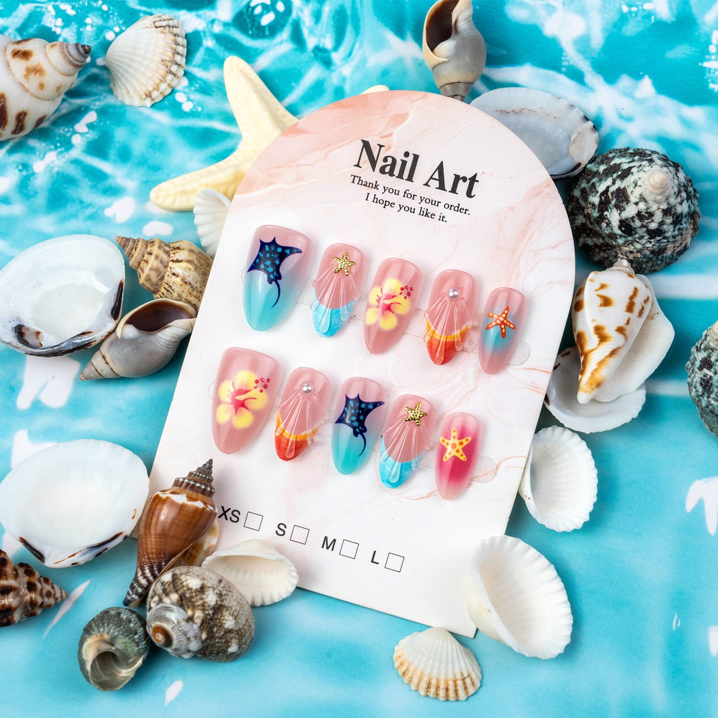Artistic Ocean-Inspired Press-On Nail Art Set Acalora