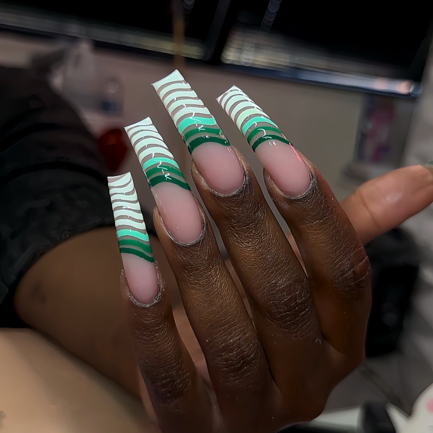 Artistic Long Press-On Nail Set with Unique Striped Design Acalora