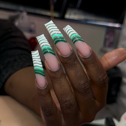 Artistic Long Press-On Nail Set with Unique Striped Design Acalora
