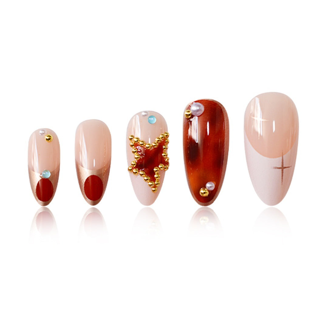 Artistic Press-On Nail Art Set with Unique Gemstone Accents Acalora