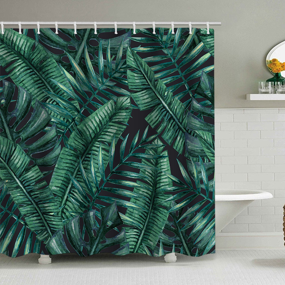 Tropical Leaf Print Shower Curtain