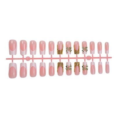 Decorative Press-On Nail Art Set with Elegant Bow and Gem Accents Acalora