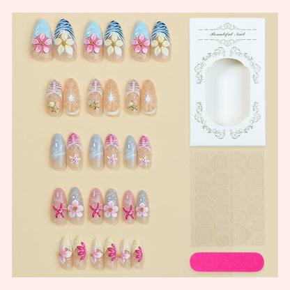 Floral and Gem Embellished Press-On Nail Set Acalora