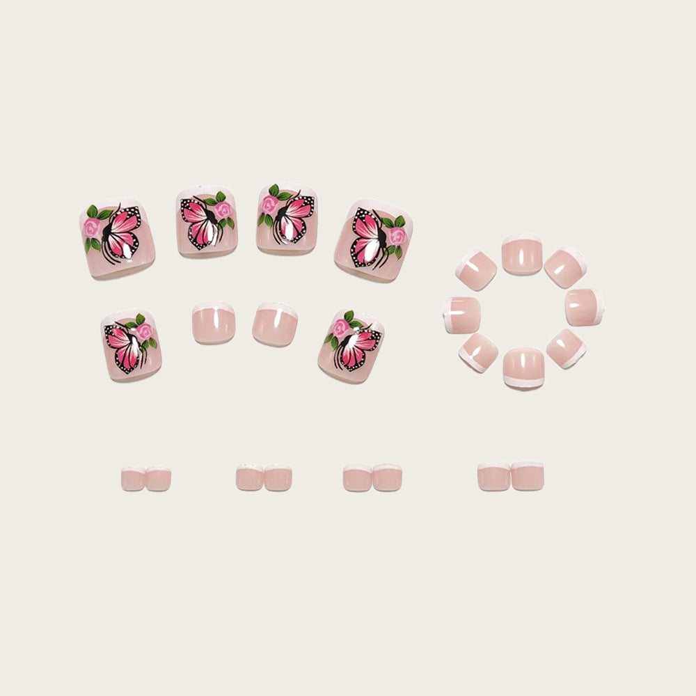 Artistic toenails with butterfly and rose designs Acalora