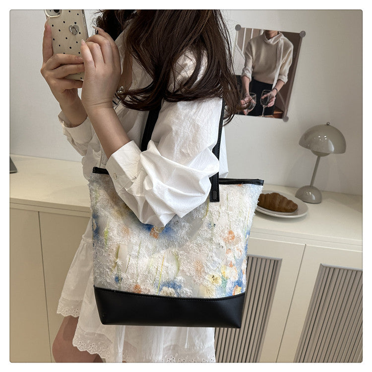 Artistic Floral Embroidered Tote Bag Acalora