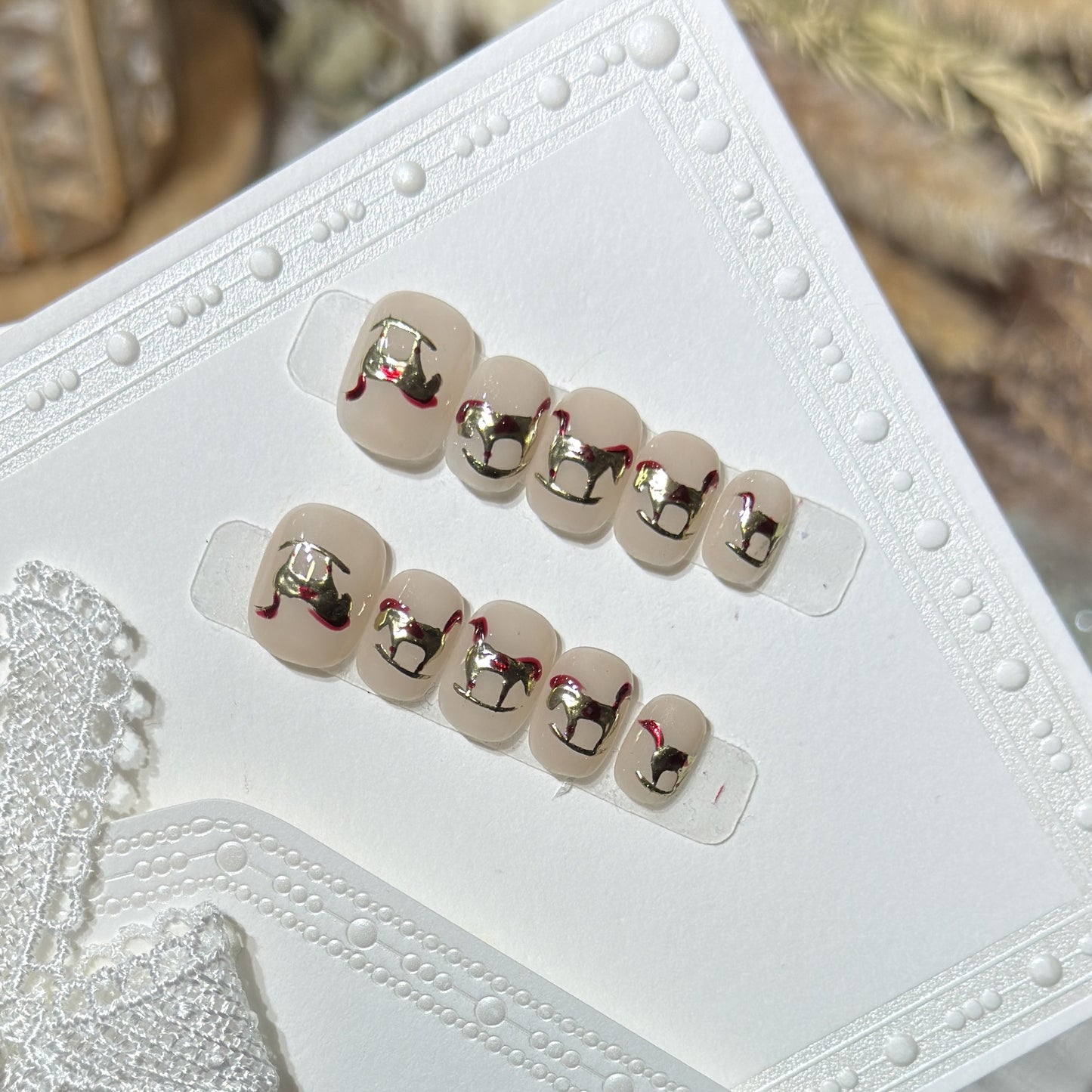Decorative Press-On Nail Art Set with Gold Accent Designs Acalora