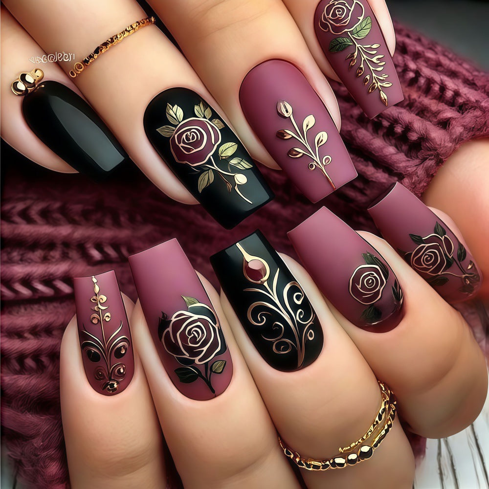 Artificial Nail Set with Floral and Elegant Decorations Acalora