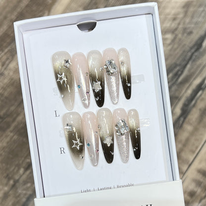 Elegant Stiletto Press-On Nail Set with Decorative Accents Acalora