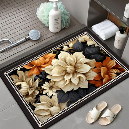 Floral Patterned Memory Foam Bath Mat Acalora