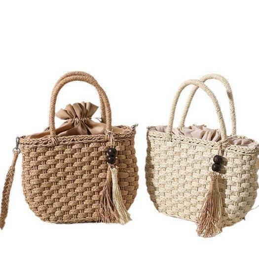 Women's Handmade Basket Bag with Tassel Accent Karnz
