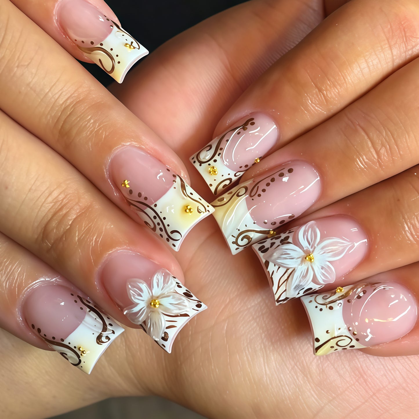 Elegant Floral Acrylic Nail Extensions Acalora
