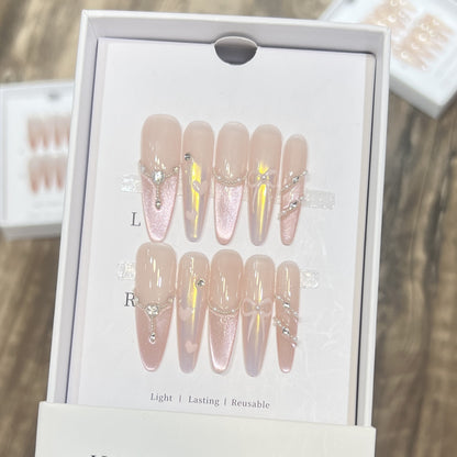 Premium Decorative Press-On Nail Set with Elegant Gemstone Accents Acalora