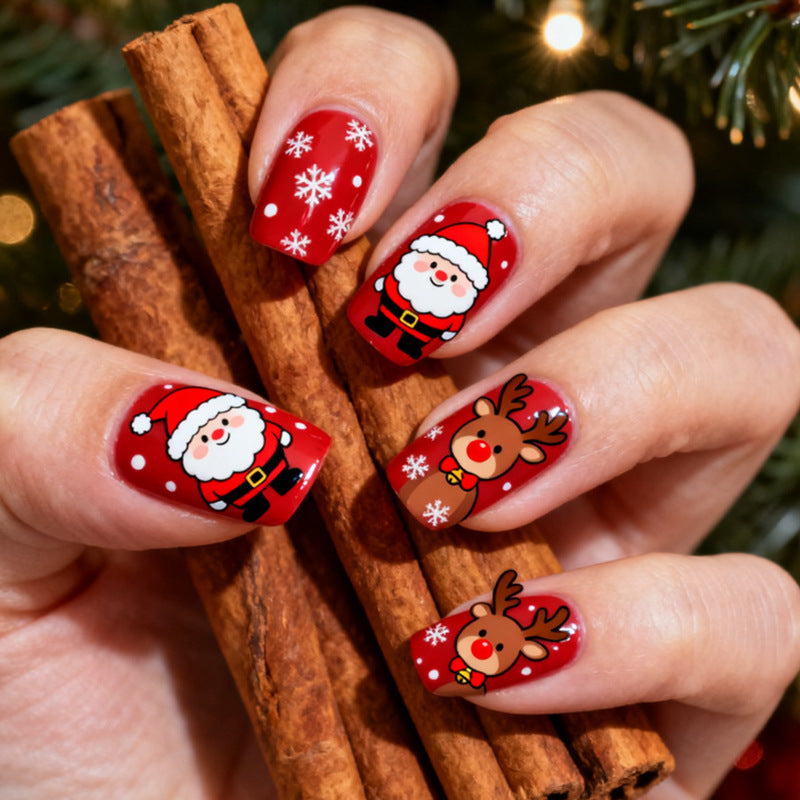 Festive Holiday Themed Press-On Nail Art Set Acalora