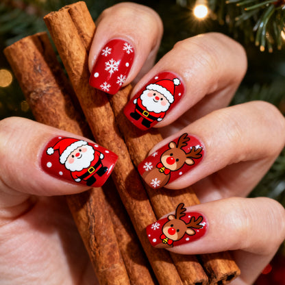 Festive Holiday Themed Press-On Nail Art Set Acalora