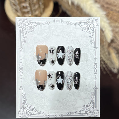 Decorative Press-On Nail Set with Celestial Accents Acalora