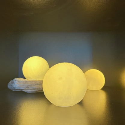 3D Lunar Texture LED Orb Night Lamp with Wooden Geometric Stand Acalora