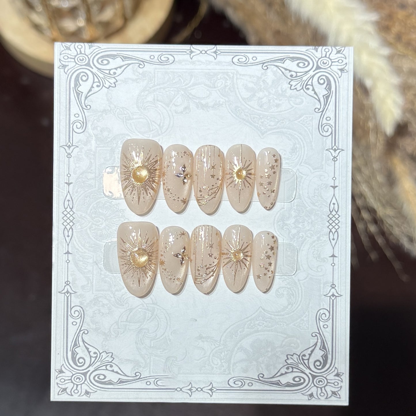 Decorative Press-On Nail Set with Celestial Accents Acalora