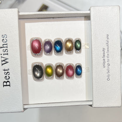 Colorful Metallic Press-On Nail Set with Glittering Accents Acalora