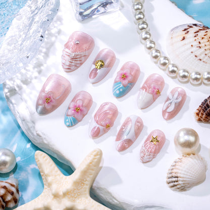 Beach-Inspired Decorative Press-On Nail Set Acalora