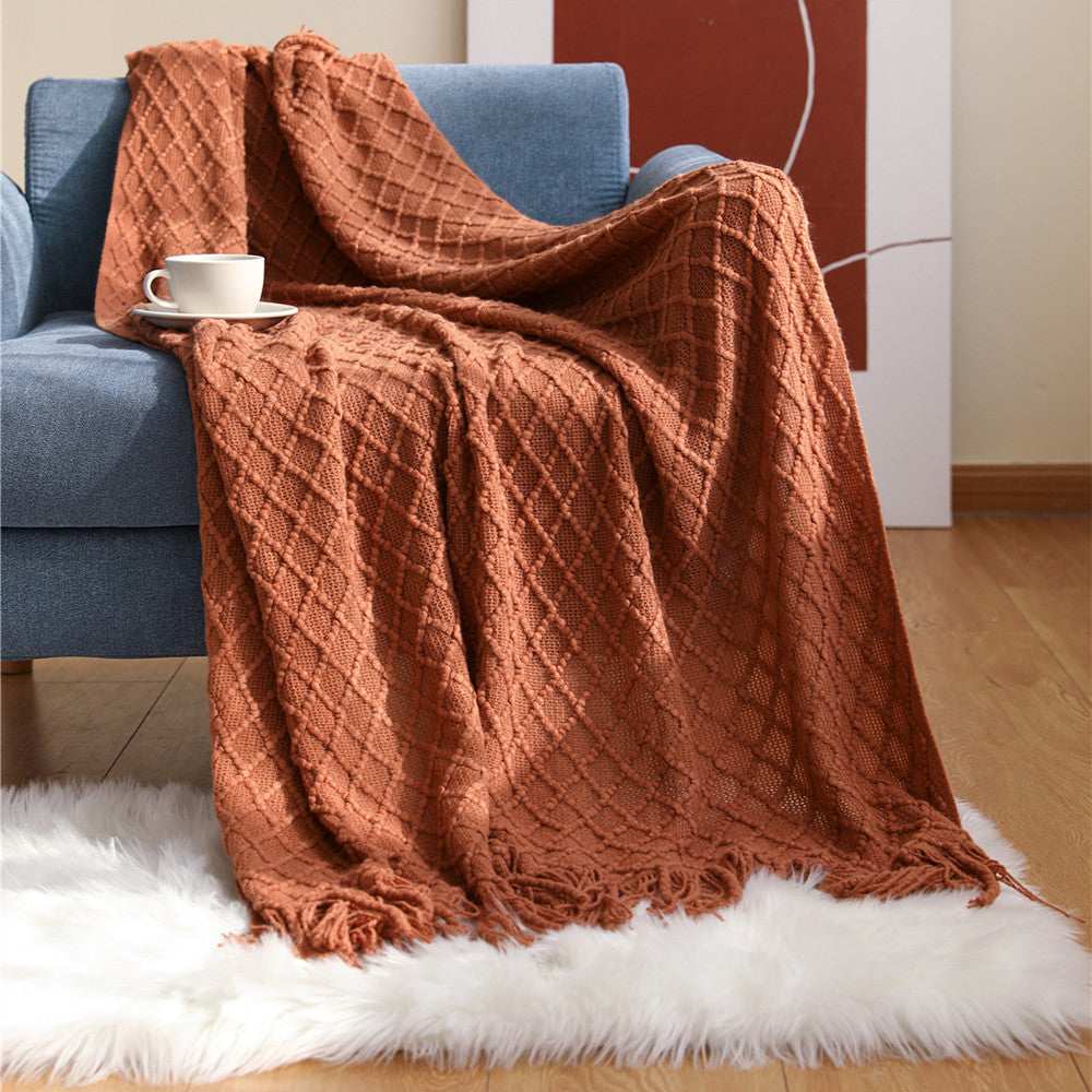 Cable Knit Fringe Throw Blanket