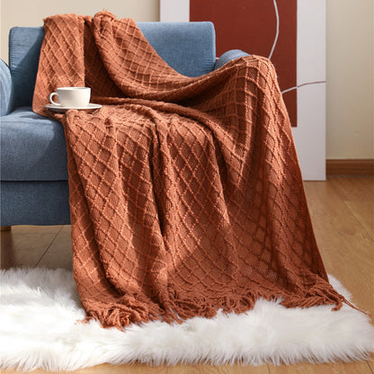 Cable Knit Fringe Throw Blanket