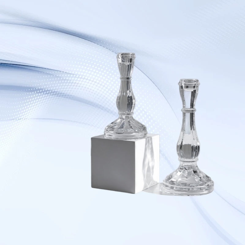 Ribbed Crystal-Style Glass Candlestick Holder Acalora