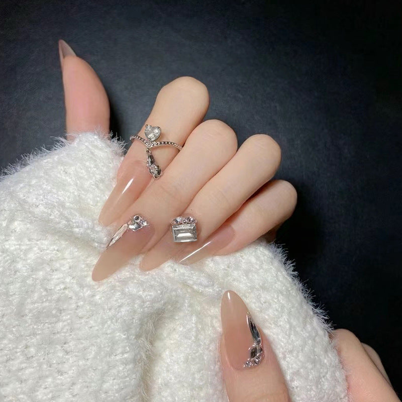 Glamorous and Elegant Artificial Nails with Crystal Accents Acalora