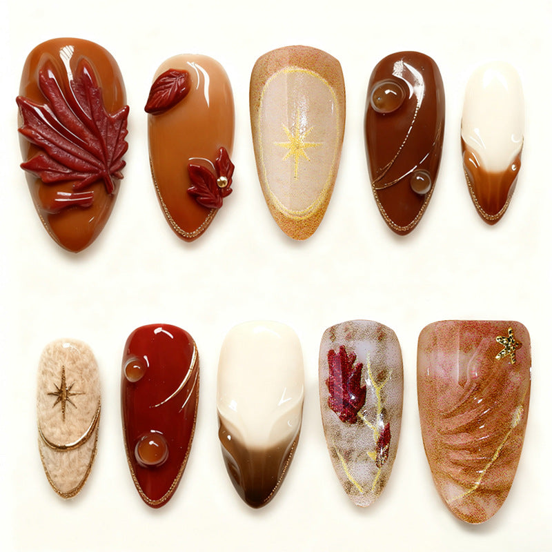 Premium Decorative Press-On Nail Set with Artistic Floral Accents Acalora