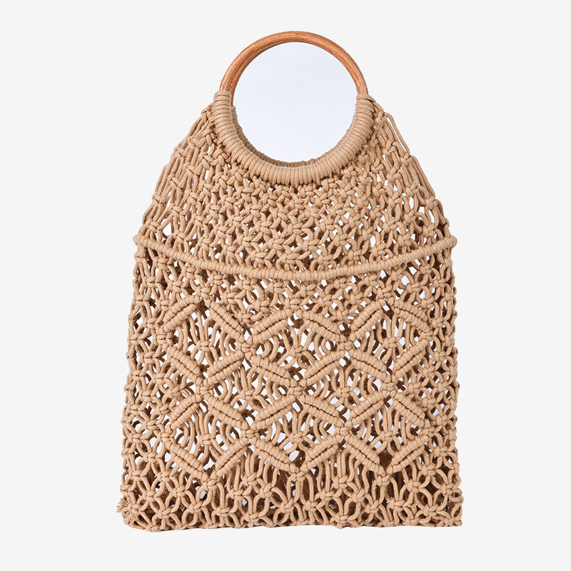 Women's Handmade Macrame Shoulder Bag with Wooden Handle Karnz