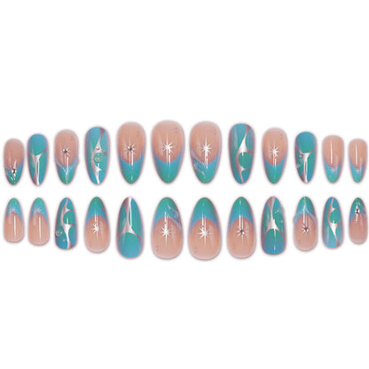 Artistic Stiletto Press-On Nails with Metallic Accents Acalora