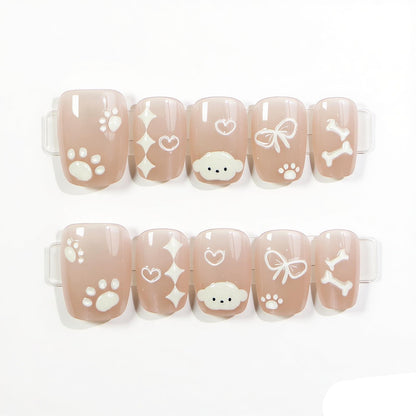 Decorative Press-On Nail Art Set with Cute Pet Themed Designs Acalora