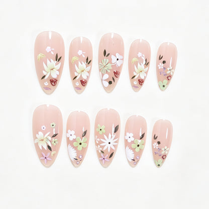 Floral Art Acrylic Nail Tips Acalora