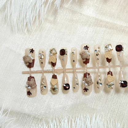 Artificial nails with charming animal and glitter design Acalora