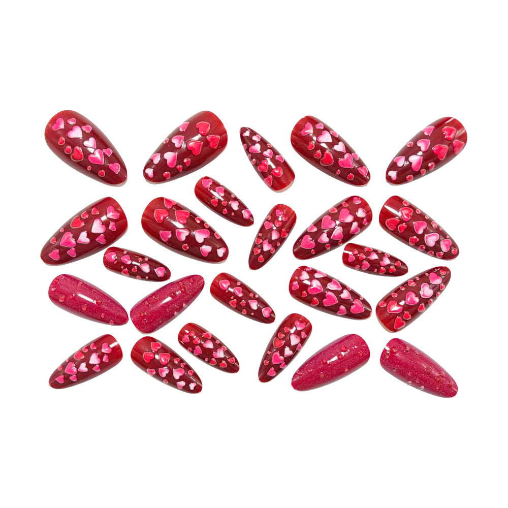 Artificial nails with heart design and gloss finish Acalora