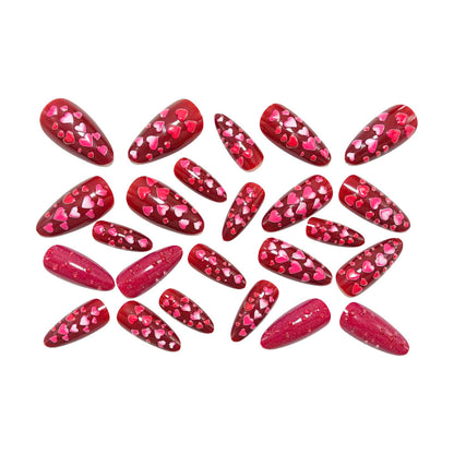 Artificial nails with heart design and gloss finish Acalora