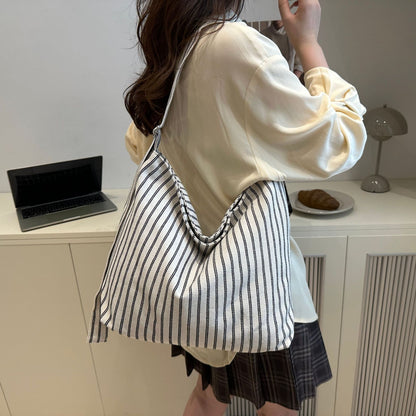 Casual Striped Canvas Tote Bag Acalora