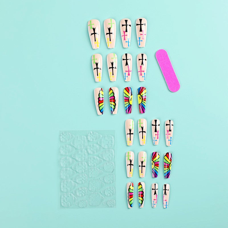 Artificial Nails Set with Creative Cross Pattern Acalora