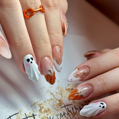 Creative artificial nails with autumn design and detailed accents Acalora