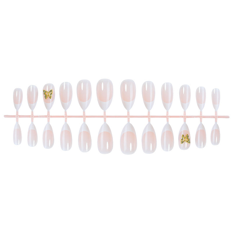 Fashionable Press-On Nail Set with Elegant French Tips and Decorative Accents Acalora