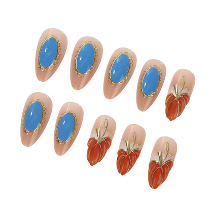 Creative artificial nails with autumn design and detailed accents Acalora