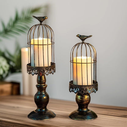 Antique-Style Distressed Metal Birdcage Tabletop Candle Holder & Display Stand Acalora