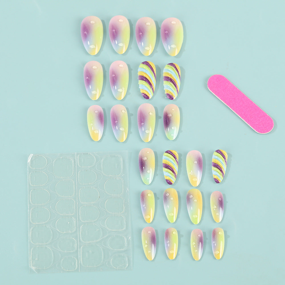 Artificial nails with soft ombre colors and creative patterns Acalora