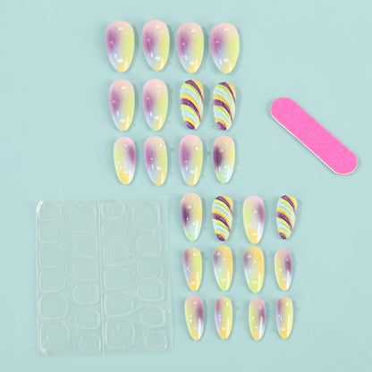 Artificial nails with soft ombre colors and creative patterns Acalora