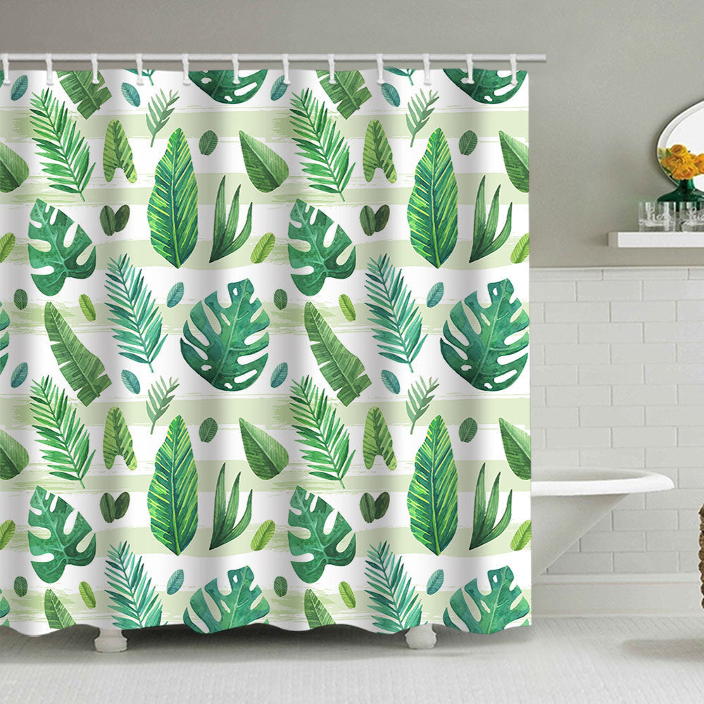 Tropical Leaf Print Shower Curtain