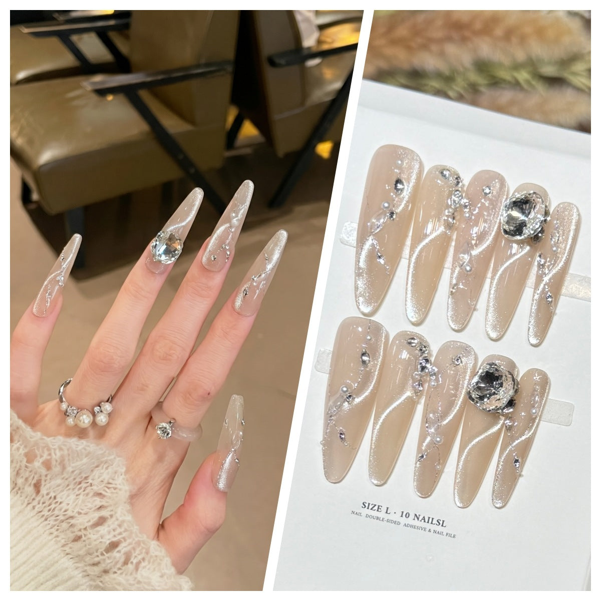 Artistic Stiletto Press-On Nail Set with Charming Patterns Acalora