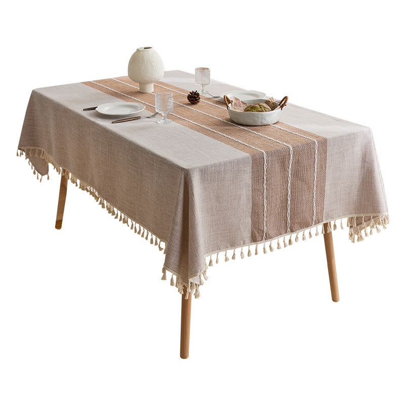 Elegant Woven Tablecloth with Fringe