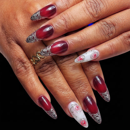 Artificial Nails Set with Elegant Ombre and Rose Designs Acalora